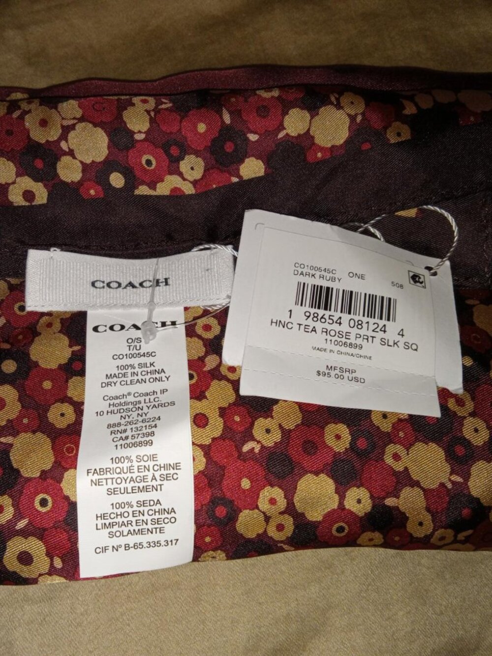 Coach Fall Tea Rose Silk Scarf